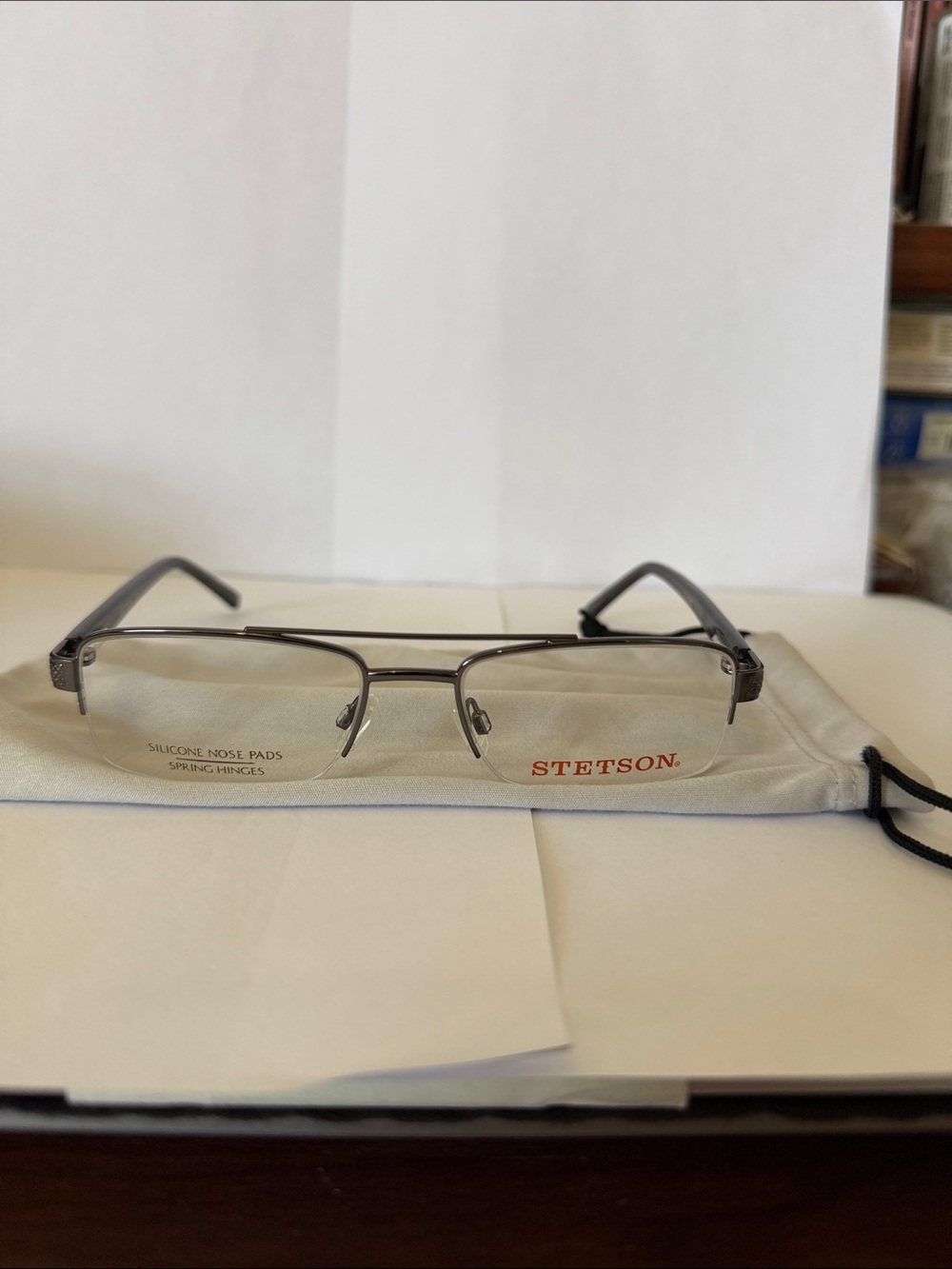 Stetson 277 Men's Gray Plastic Semi- Rimless Eyeglasses Frame with Pouch